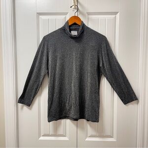 Vintage Mock Neck Long Sleeve Top Sparkly Grey